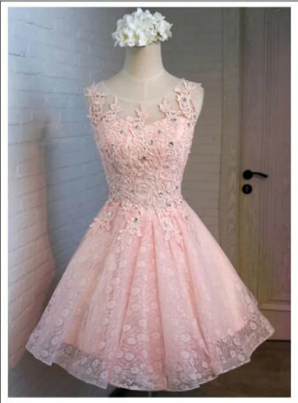 women's custom dressesPink Tulle Appliques Homecoming Dress