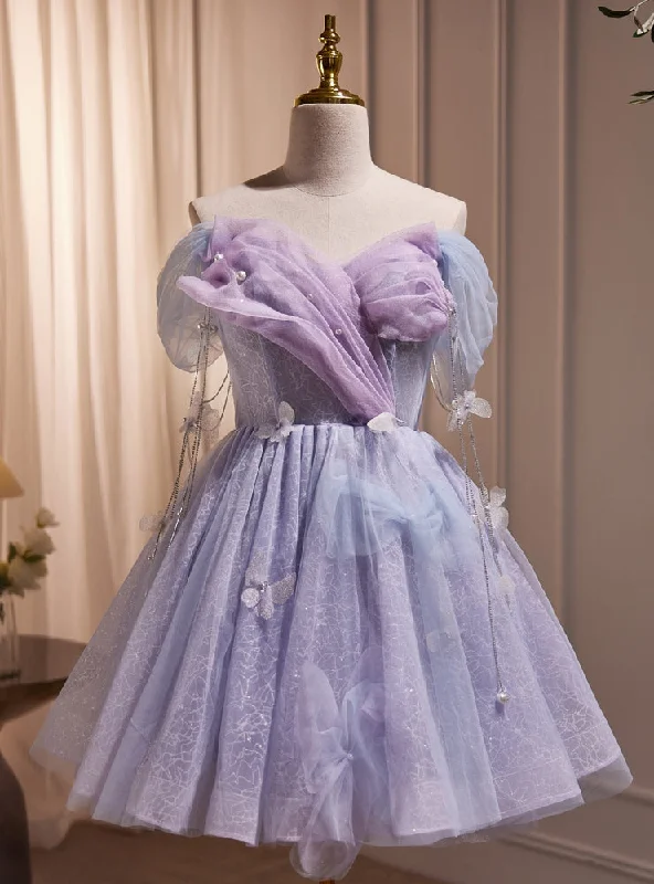 Tulle DressPurple Tulle Off the Shoulder Homecoming Dress