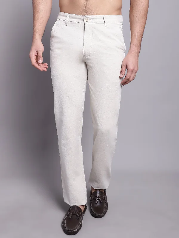 Men's Casual Pants for Everyday WearMen's Casual Flat front Offwhite  Trousers