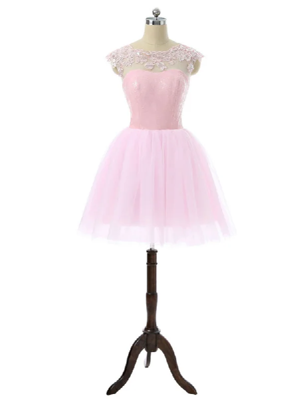 women's retro dressesPink Elegant Homecoming Dresses A-line Cap Sleeves