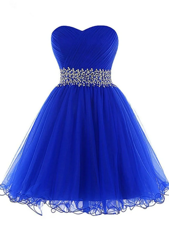 Peplum Hem DressRoyal Blue Sweetheart Pleats Beading Sequins Homecoming Dress