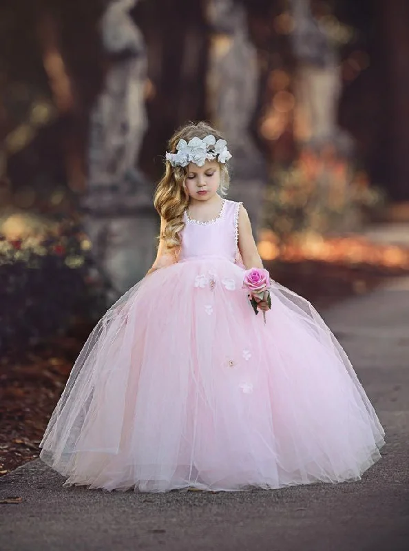 Empire DressPrincess Light Pink Ball Gown Tulle Flower Girl Dress OF124