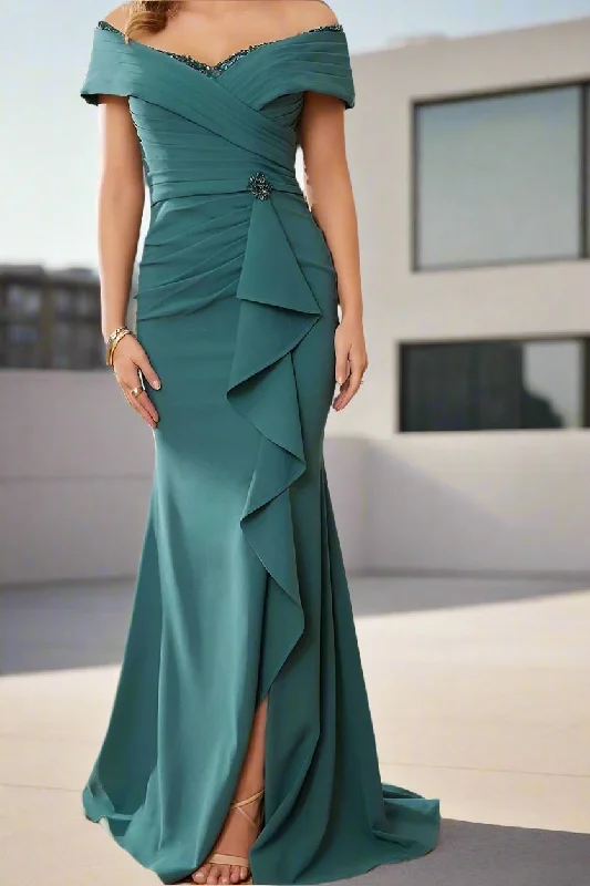 Mermaid DressMermaid Peacock Pleats Mother of The Bride Dresses with Ruffles