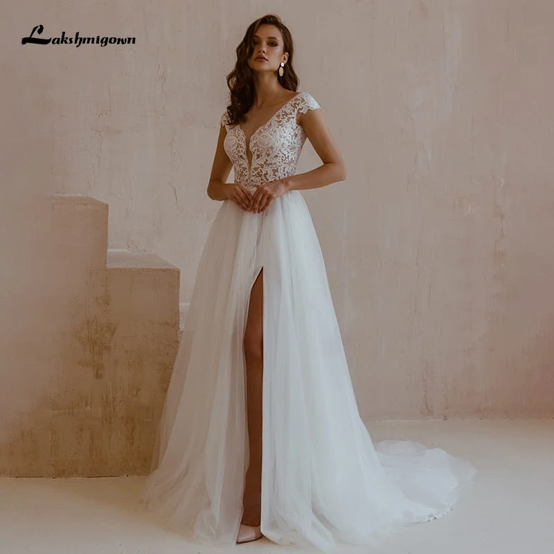 Casual Chic DressRoycebridal Lakshmigown Sexy Boho Wedding Dresses with High Slit vestido de novia V Neck Lace Appliques Bridal Gown Robe De Mariee Casual Chic DressRoycebridal Lakshmigown Sexy Boho Wedding Dresses with High Slit vestido de novia V Neck Lace Appliques Bridal Gown Robe De Mariee