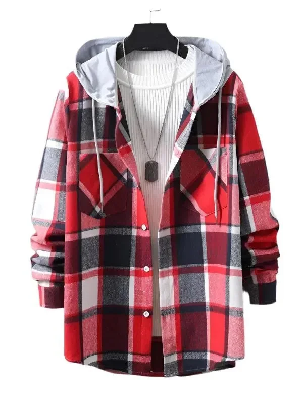Men's Spread-Collar Shirts for a Bold StatementMen's Hooded Plaid Flannel Shirt