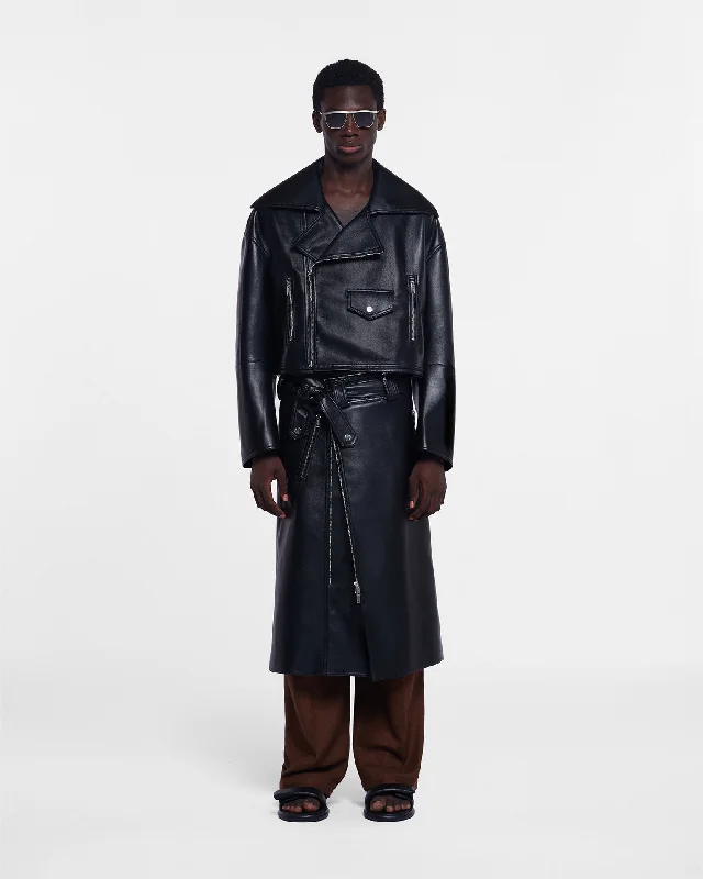 Men's Coats with Adjustable HemsRoss - Regenerated Leather Biker Coat - Black