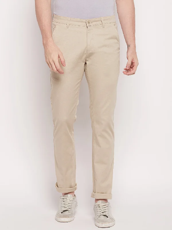 Men's Pants with Graphic PrintsMen's Casual Flat front Beige  Trousers
