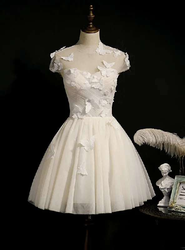 Body-Hugging DressIvory Tulle Backless Butterfly Homecoming Dress