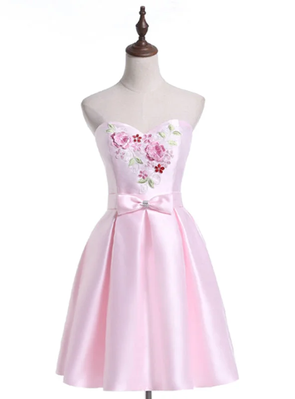 women's breathable dressesPink Satin Sweetheart Homecoming Dress