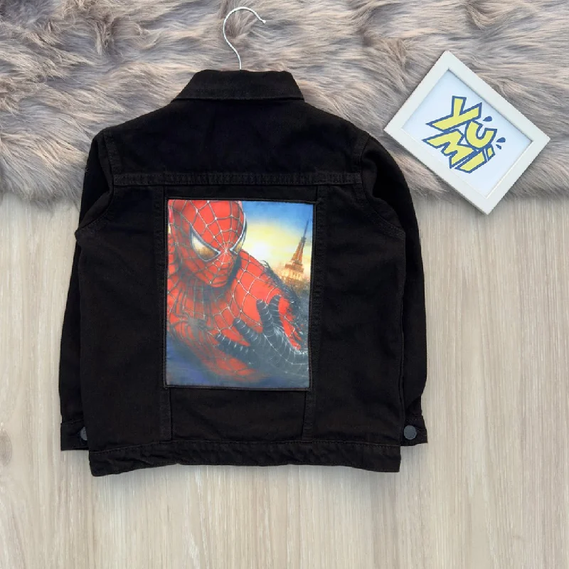 Cool Distressed Men's JeansKids' Black Denim Jacket with Bold Spiderman Print