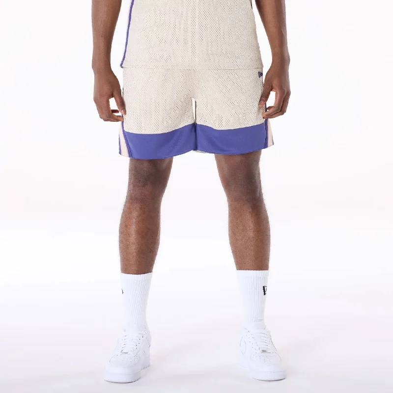 Men's Solid-Colored Pants for VersatilityNew Era Mesh Light Beige Oversized Shorts