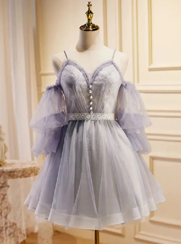 women's empire waist dressesLight Purple Tulle Long Sleeve Homecoming Dress