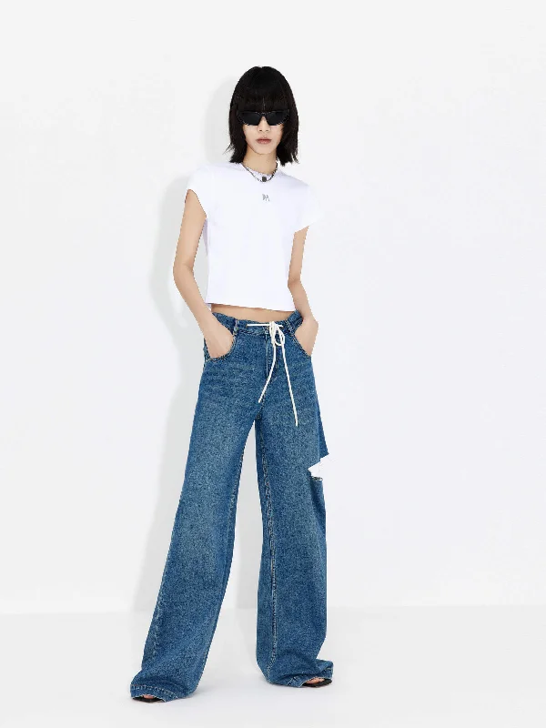 Men's Skinny JeansDrawstring Cutout Details Jeans