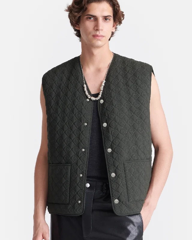 Men's Coats Made in the USATymen - Quilted Tech Poplin Vest - Dark Green
