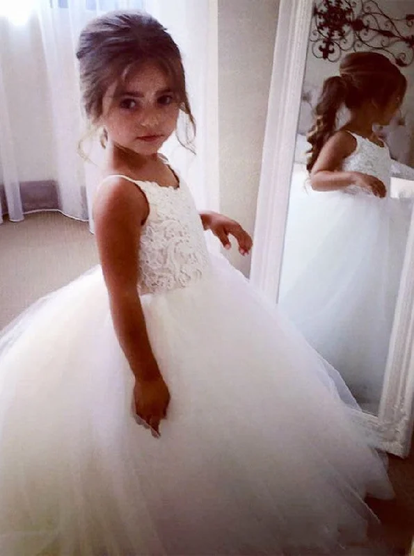 Backless DressSpaghetti Straps Tulle Tutu Ball Gown Flower Girl Dress OF102