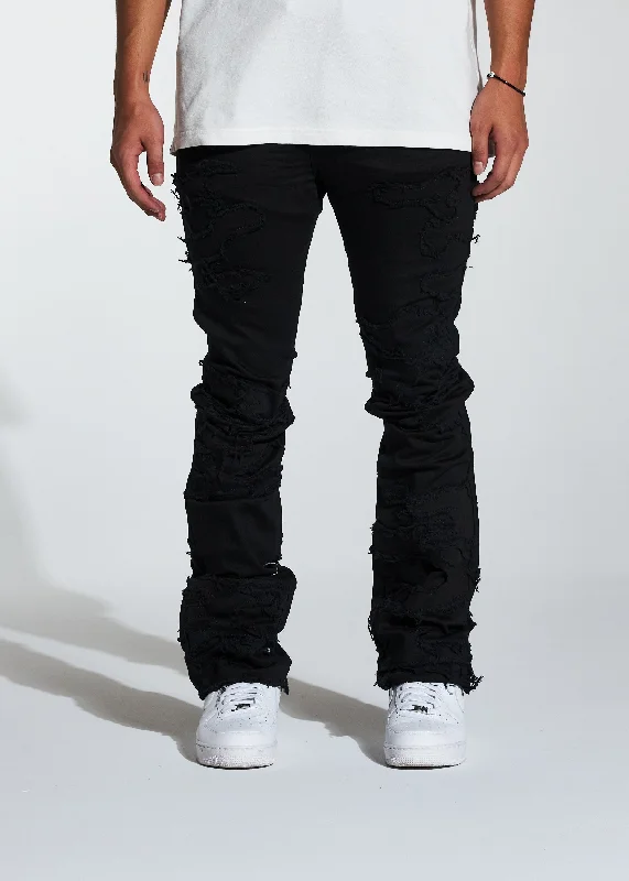 Flexible Men's JeansArch Stacked Flare Denim (Black Distress)