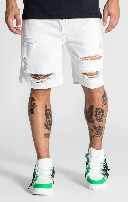 Men's Button-Fly Pants for a Traditional TouchWhite Damage Ripped Shorts