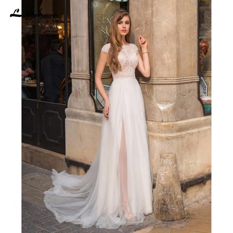 women's casual Friday dressesRoycebridal Lace Wedding Dresses high neck A Line High Slit women's casual Friday dressesRoycebridal Lace Wedding Dresses high neck A Line High Slit