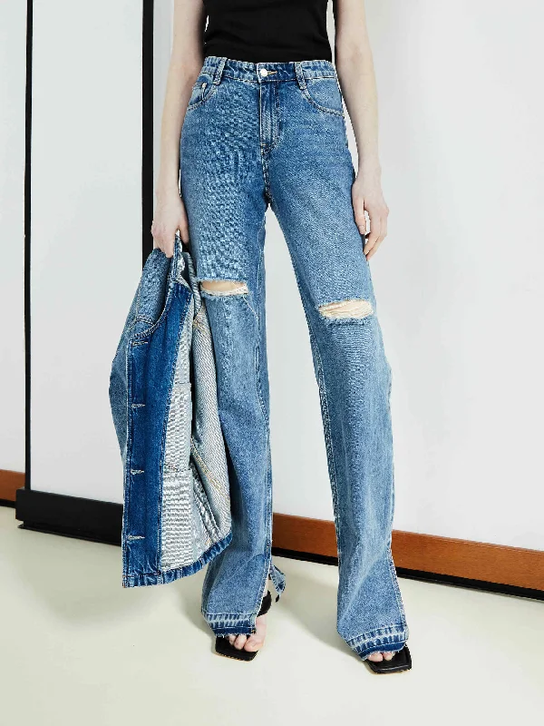 Wide-Leg Men's JeansStraight Leg Destroyed Jeans