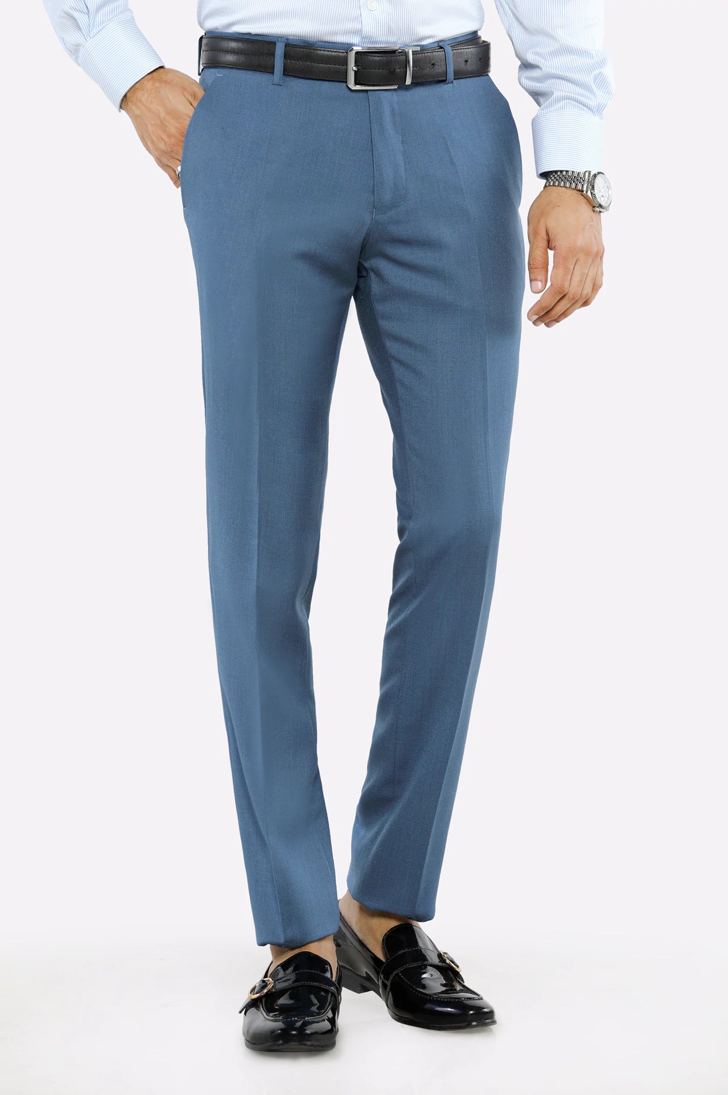 women's hourglass figure dressesLight Blue Slim Fit Formal Trouser