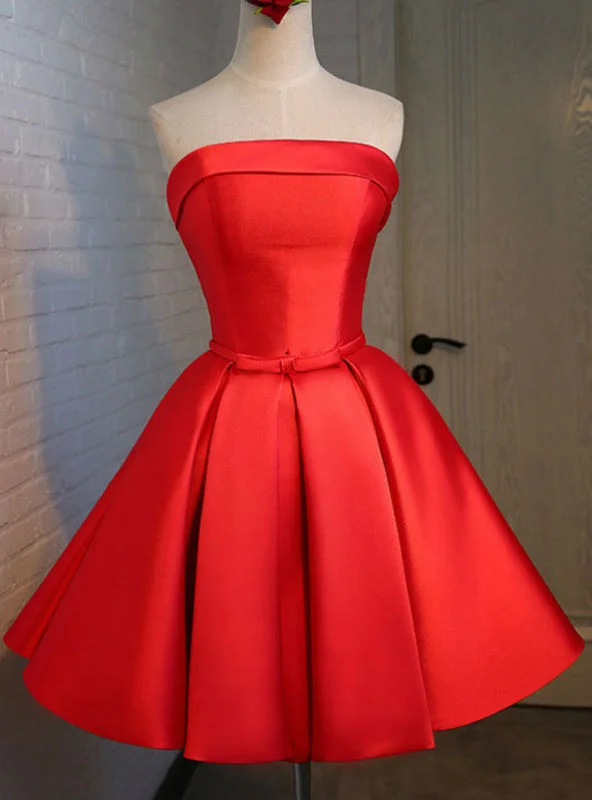 women's affordable dressesGraduation Dresses Red Satin Short Evening Dress With Ruched Skirt