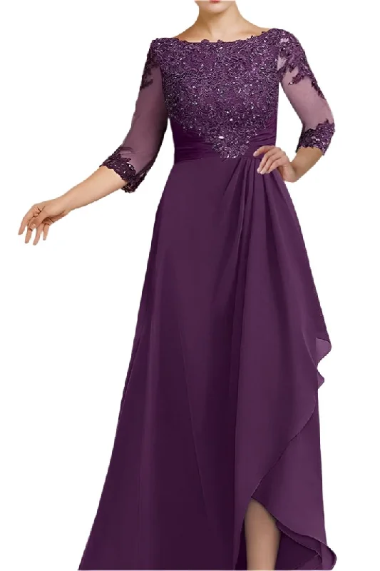 Embellished DressChiffon Grape Pleated Floor Length Mother of The Bride Dresses
