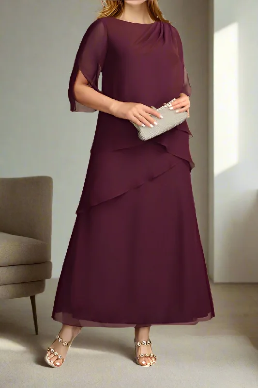 Metallic DressSimple A-Line Burgundy Ankle Length Mother of The Bride Dresses