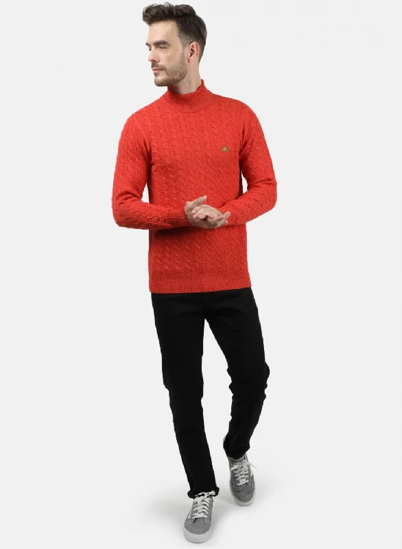 Men Orange Self Pullover