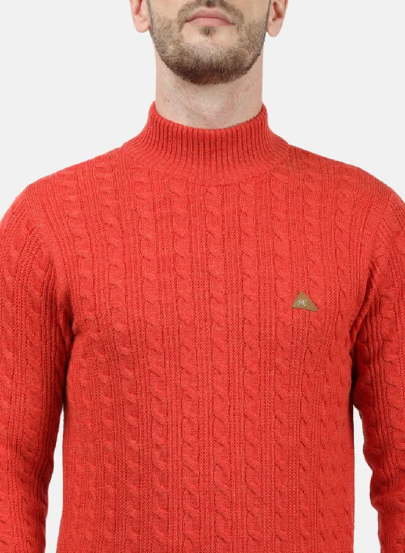 Men Orange Self Pullover