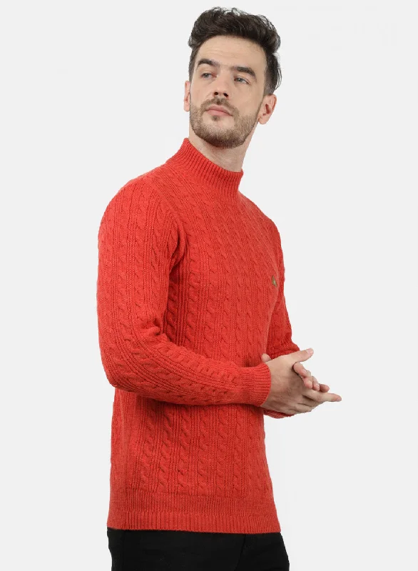 Men Orange Self Pullover