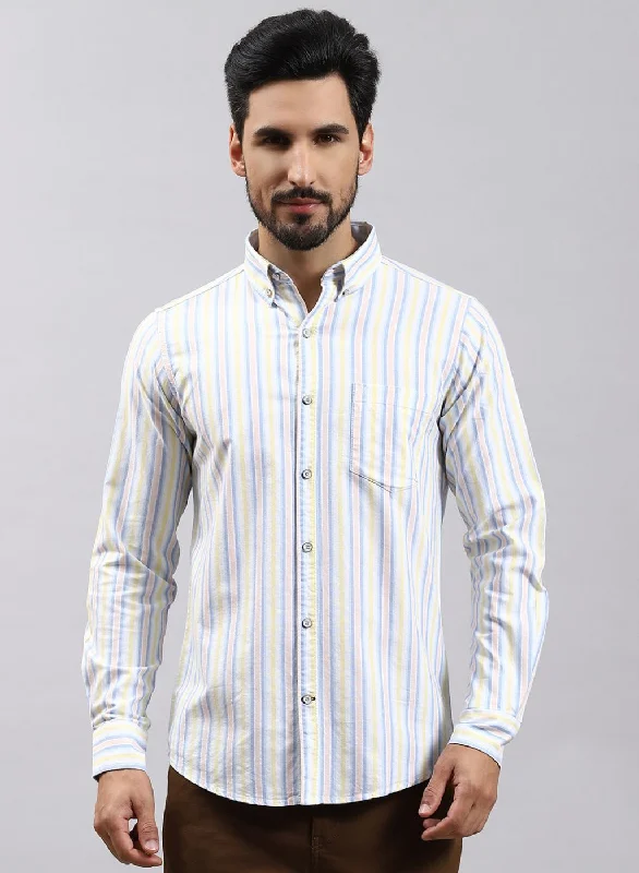 Men Yellow Stripe Pure Cotton Shirt