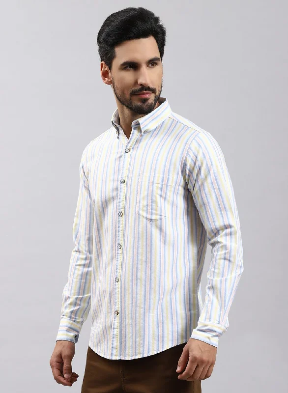 Men Yellow Stripe Pure Cotton Shirt