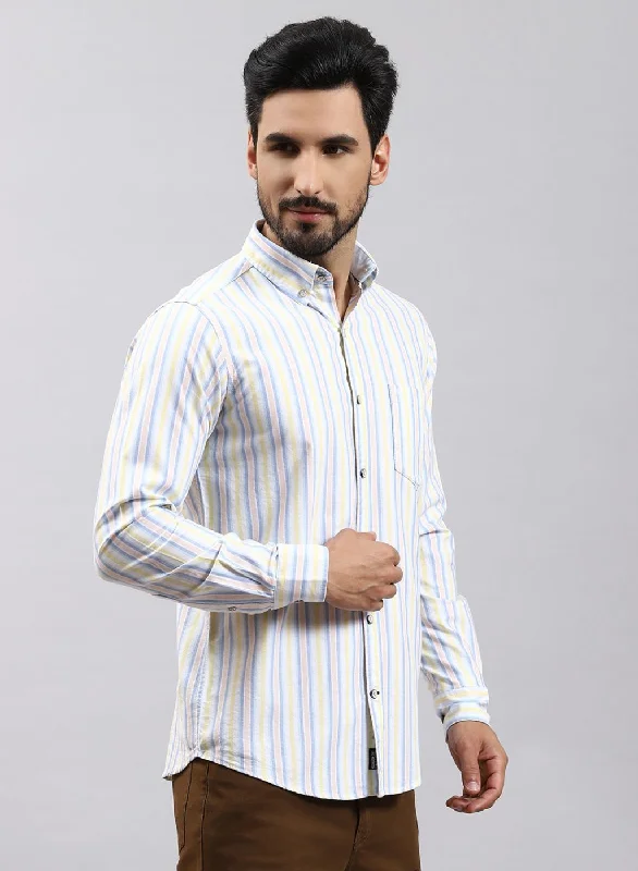 Men Yellow Stripe Pure Cotton Shirt