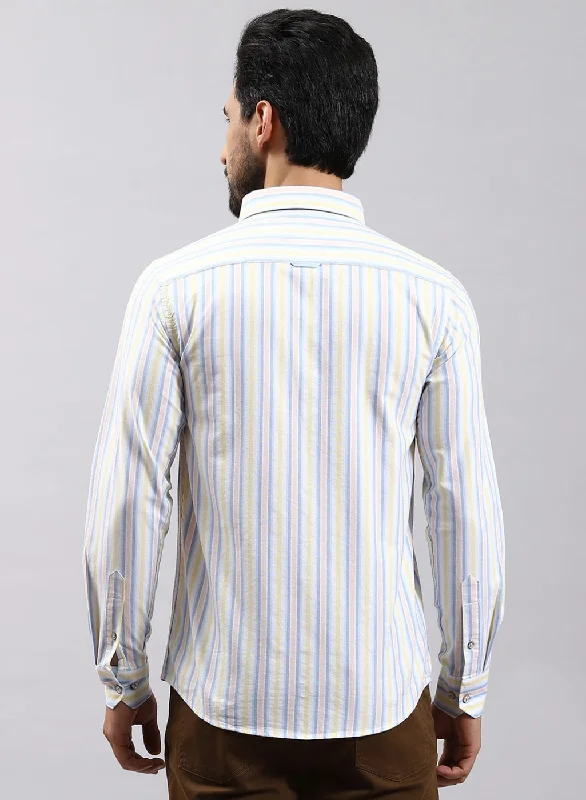 Men Yellow Stripe Pure Cotton Shirt