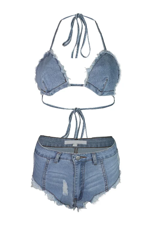 Showdown Denim Bra & Micro Shorts SET