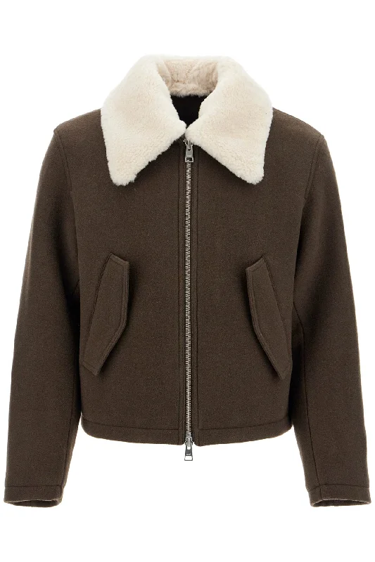 Men's Coats with LiningAMI ALEXANDRE MATIUSSI boxy shearling jacket with collar