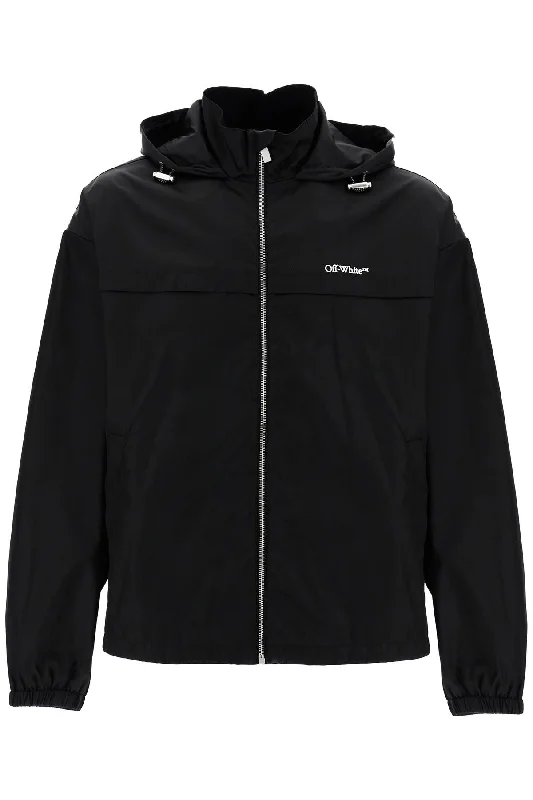 Casual Men's Bomber JacketsOFF-WHITE boxy windbreaker jacket with hood