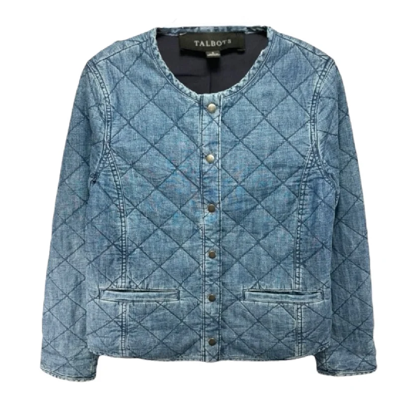 Men's Coats for Mild WeatherCollarless Quilted Jean Jacket By Talbots In Blue, Size: S Men's Coats for Mild WeatherCollarless Quilted Jean Jacket By Talbots In Blue, Size: S