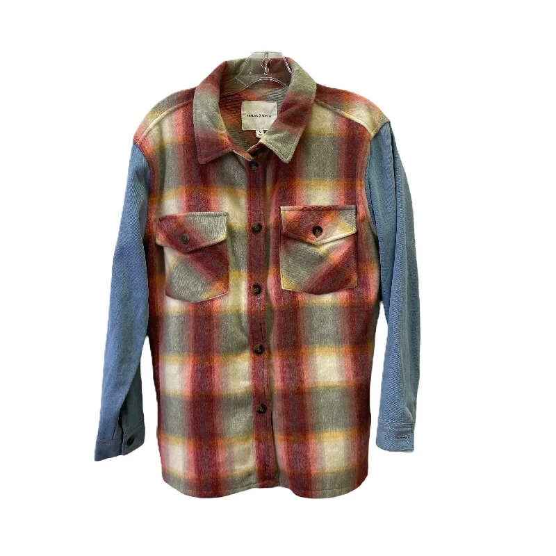Designer Men's OvercoatsRed & Yellow Jacket Shirt By Thread And Supply, Size: M