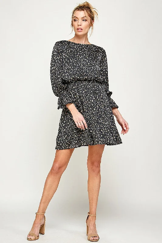 women's satin dresses3/4 Sleeve Printed Short Dress