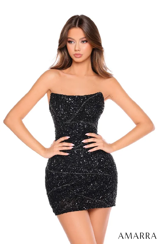 women's short-sleeved dressesAmarra 88022 Beaded Sequin Fitted Cocktail Dress