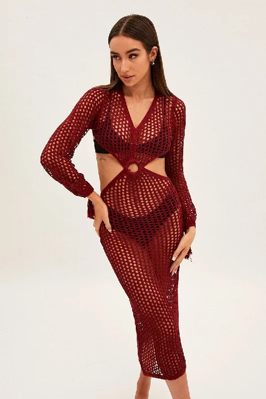 Vintage DressBrown Crochet Cutout Knit Dress