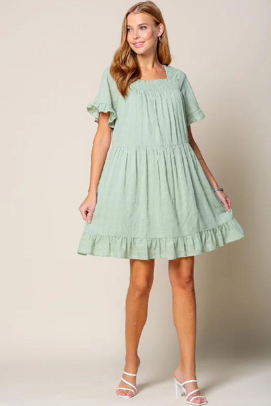 Bow-Tie DressShort Sleeve Ruffle Detail Tunic Dress