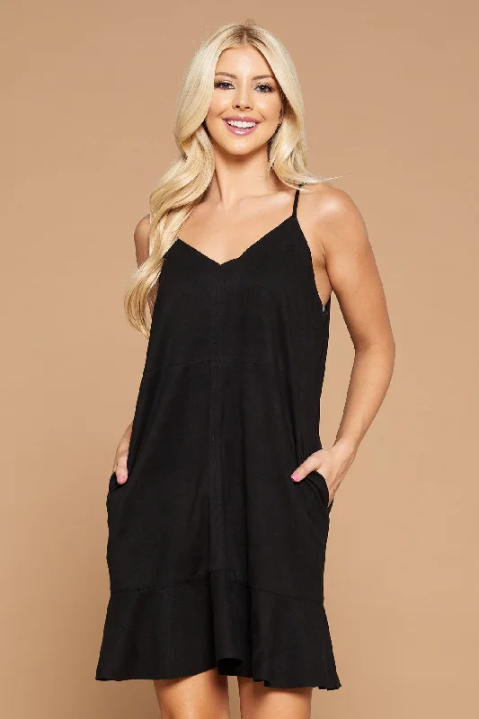 women's chiffon dressesShort Spaghetti Strap Pocket Dress