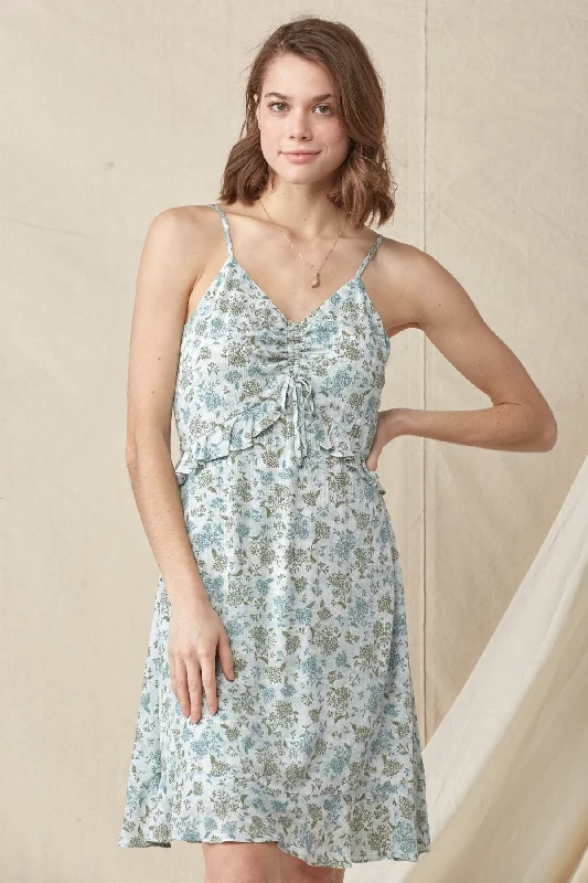 women's formal dressesShort Spaghetti Strap Cinched Bodice Floral Dress