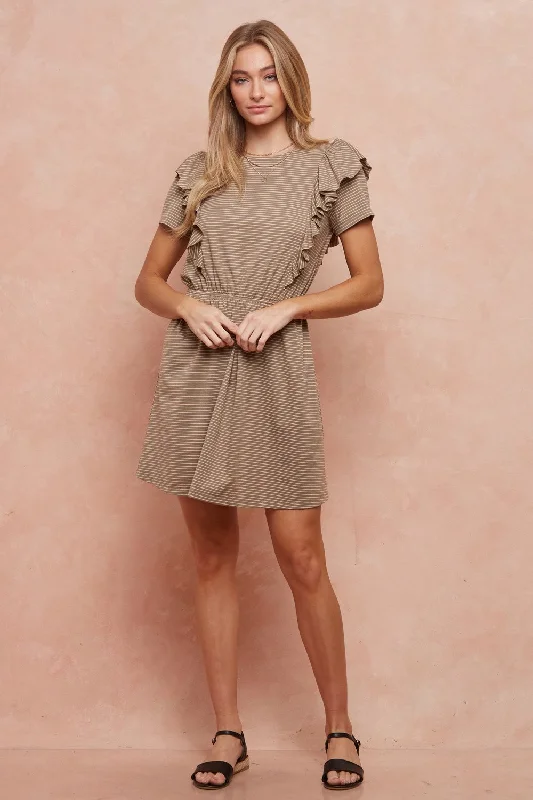 women's neon dressesShort Sleeve Ruffle Knit Dress
