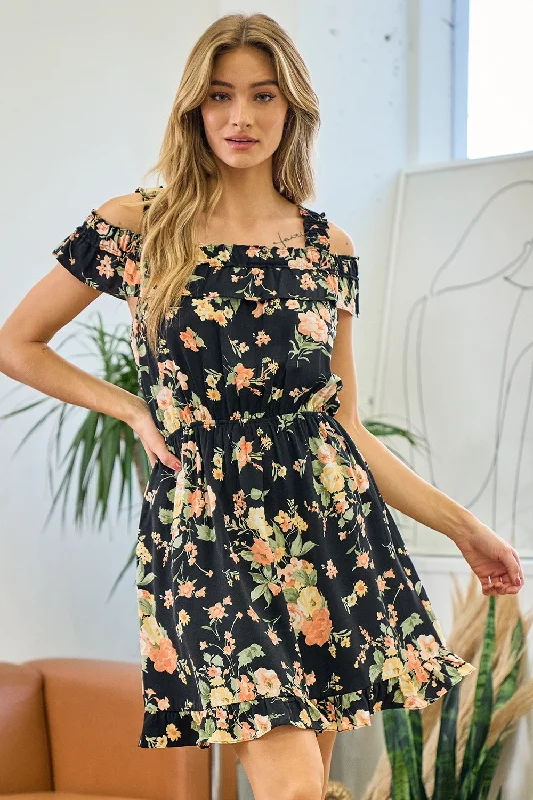 women's casual Friday dressesShort Off Shoulder Floral Dress