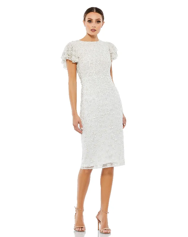 women's stretch dressesMac Duggal A10827 Short Floral Sequin Beaded Cocktail Dress