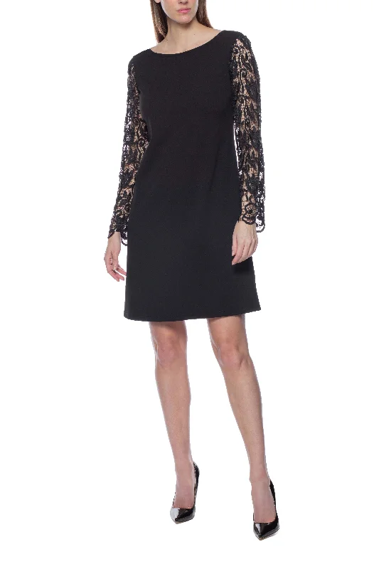 Trumpet DressMarina Short Lace Sleeves Crepe Dress