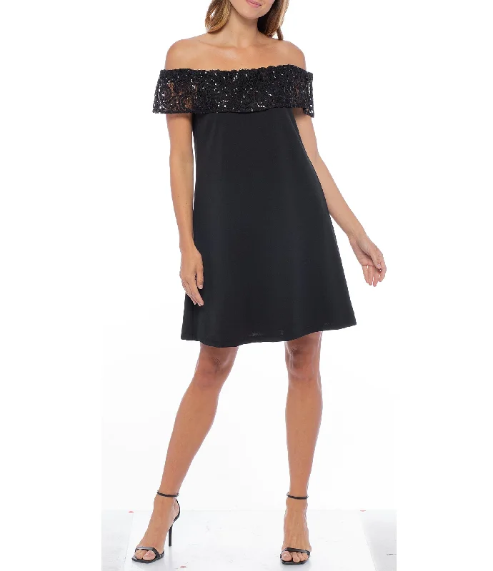 Shift DressMarina Short Off Shoulder Sequin Lace Dress